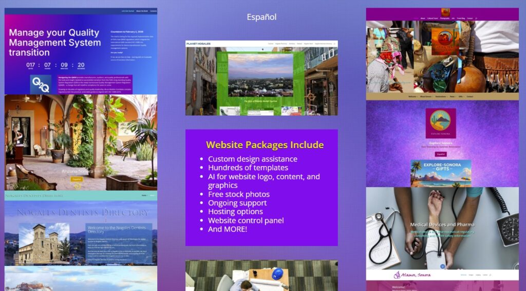 Snip of website design page